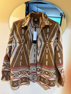 Frye Southwestern Aztec Woven Shirt Jacket Men’s small Almond Milk Cotton